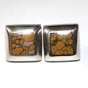 Vintage Taxco Mexico Geometric Jasper Stone Earrings